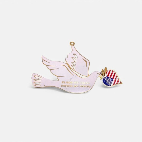 1987 Duchin White Dove Ornament With Patriotic Heart & "In God We Trust" Text - Picture 1 of 5